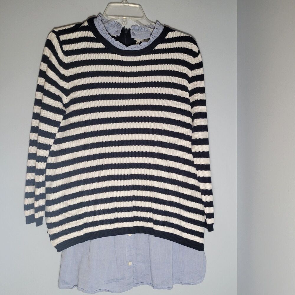 Seraphine Maternity Ruffled Collar Striped Sweater Layered Long Sleeve Size S